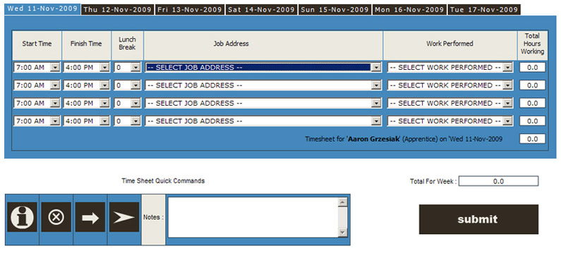 Time Sheet Entry - Website V1